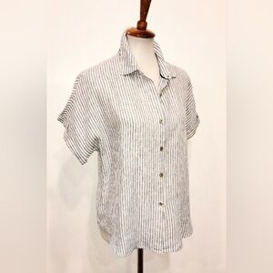 STRIPED LINEN CAP SLEEVE BLOUSE